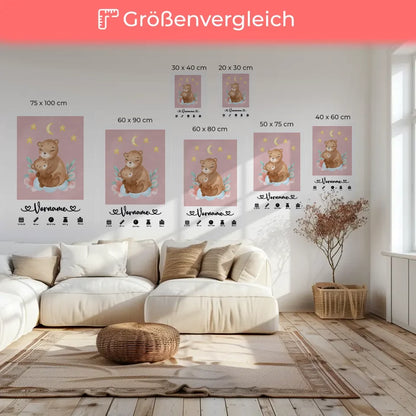 Personalisierte Leinwand Geburt Bären Mama Altrosa Kinderzimmer