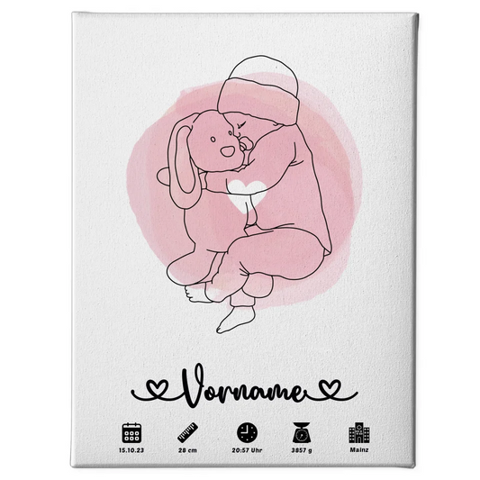 Personalisierte Leinwand Geburt Herzkreis Baby Lineart mit Name Kinderzimmer