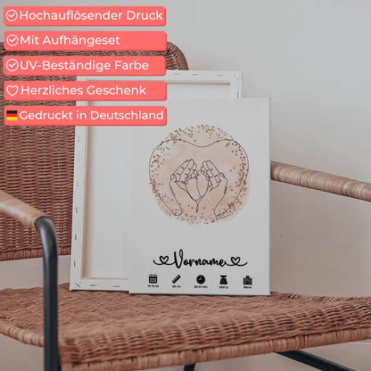 Personalisierte Leinwand Geburt Farbkreis Rose Babyfüße Lineart mit Name