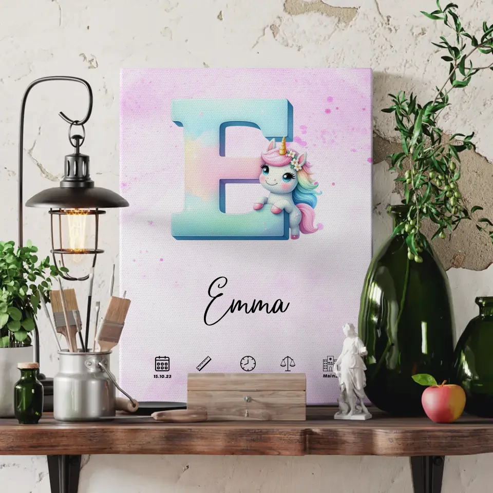 Personalisierte Leinwand Buchstaben E Lila Geschenke Geburt 3