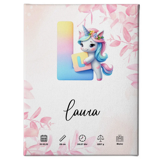 Personalisierte Leinwand Buchstabe L Rosa Floral für Geburt A-Z