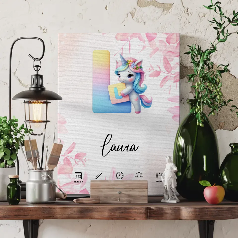 Personalisierte Leinwand Buchstabe L Rosa Floral für Geburt A-Z 3