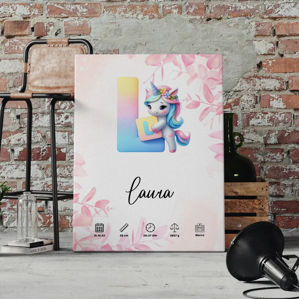 Personalisierte Leinwand Buchstabe L Rosa Floral für Geburt A-Z 4