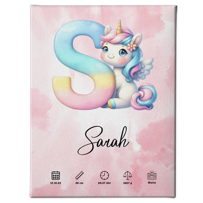 Personalisierte Leinwand Buchstabe S Rosa Aquarell für Geburt 1