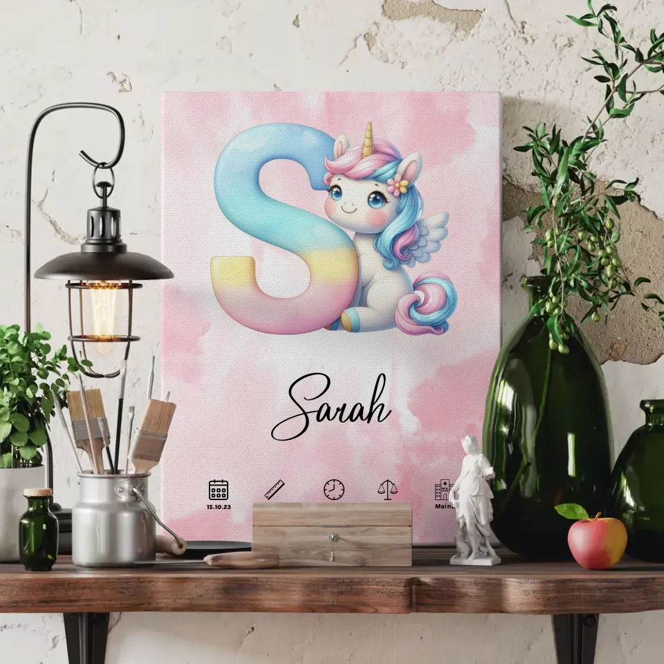 Personalisierte Leinwand Buchstabe S Rosa Aquarell für Geburt 3