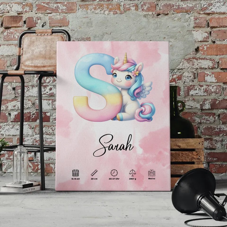 Personalisierte Leinwand Buchstabe S Rosa Aquarell für Geburt 4