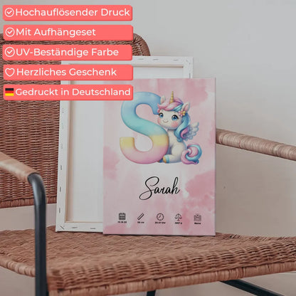 Personalisierte Leinwand Buchstabe S Rosa Aquarell für Geburt 5