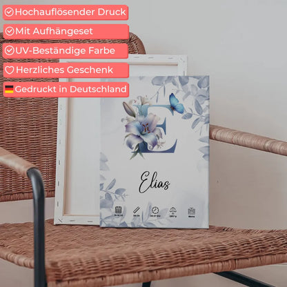 Personalisierte Leinwand Buchstabe E Eucalyptus Blau zur Geburt A-Z 5
