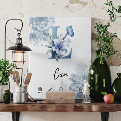 Personalisierte Leinwand Anfangsbuchstaben Buchstabe L Blüten Blau 3