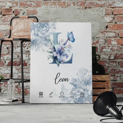 Personalisierte Leinwand Anfangsbuchstaben Buchstabe L Blüten Blau 4