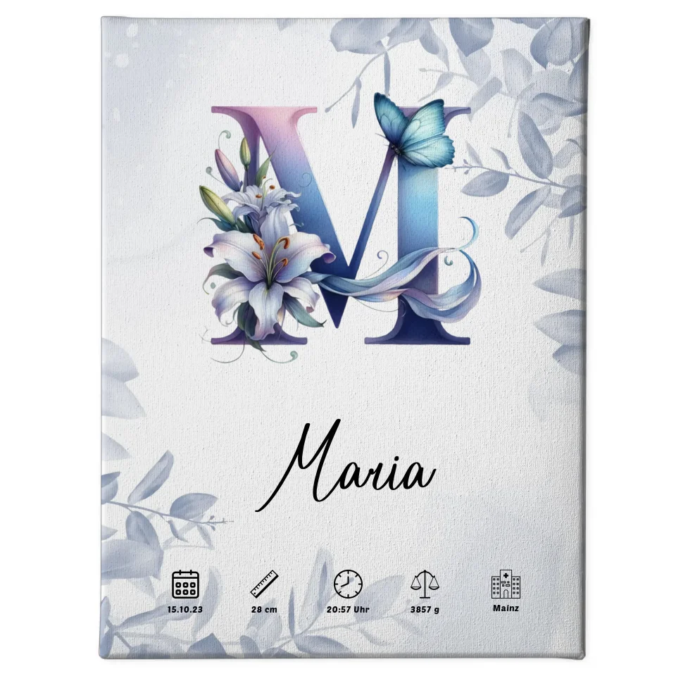 Personalisiertes Leinwand Poster Anfangsbuchstaben M Eucalyptus Blau