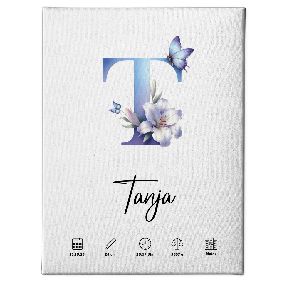 Personalisierte Buchstaben Leinwand mit Buchstabe T für Geburt A-Z 1