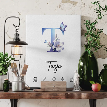 Personalisierte Buchstaben Leinwand mit Buchstabe T für Geburt A-Z 3