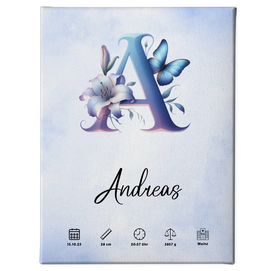 Personalisierte Leinwand Buchstabe A Wasserfarben Stil Hellblau 1