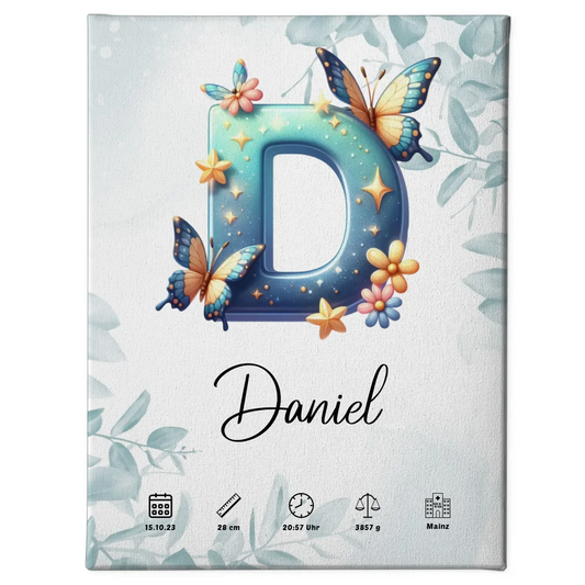 Personalisierte Buchstaben Leinwand mit Buchstabe D Geburt 1