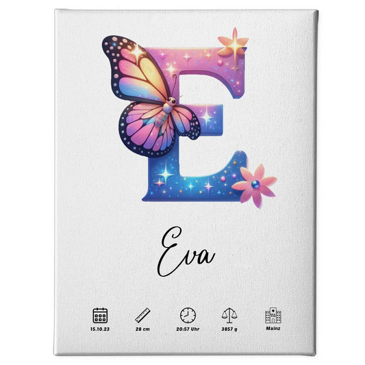 Personalisierte Leinwand mit Buchstaben Buchstabe E Geburt 1