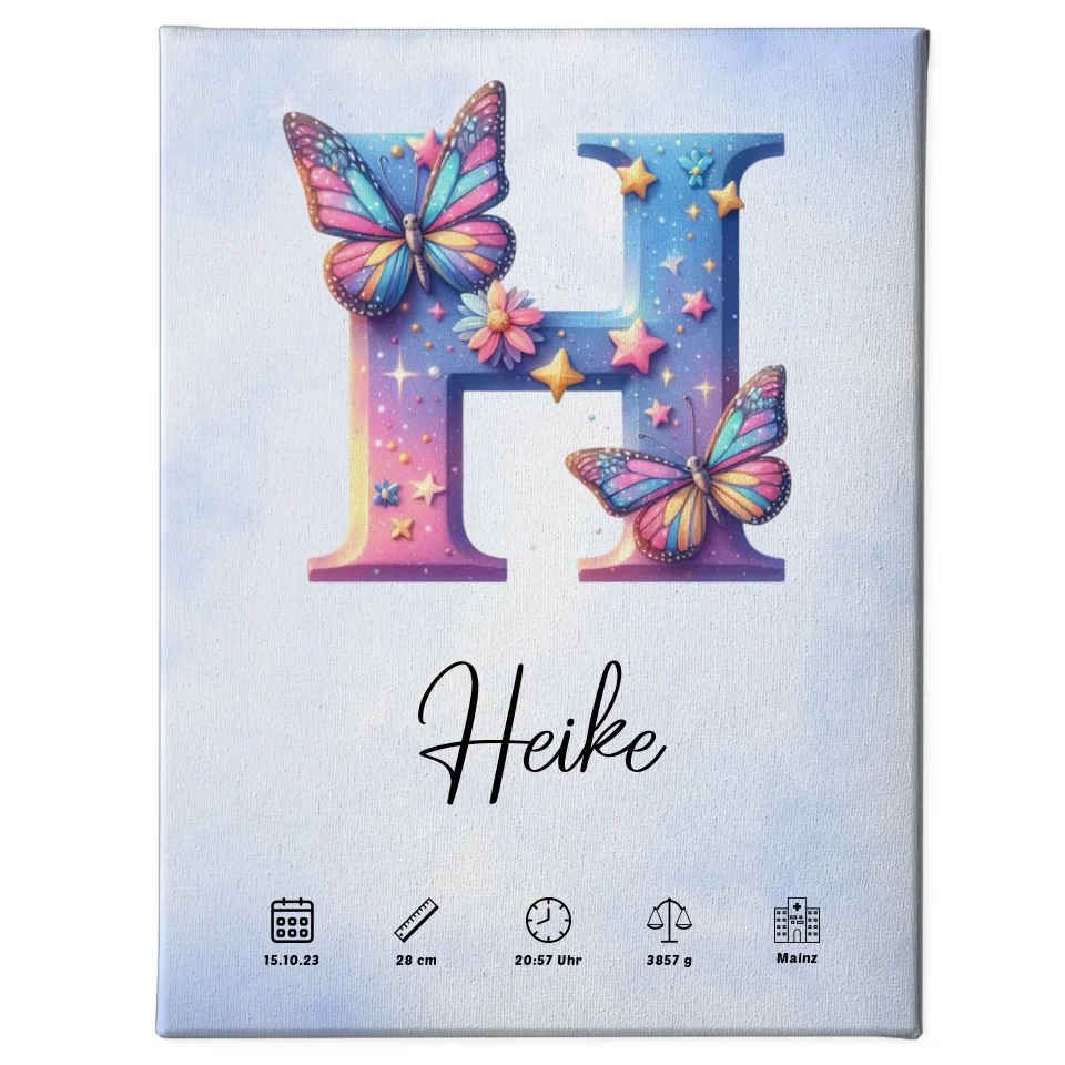 Personalisierte Leinwand Anfangsbuchstaben H Wasserfarben Stil Hellblau 1