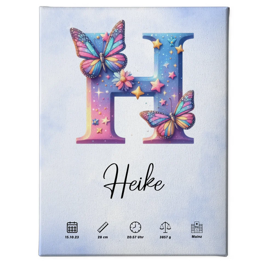 Personalisierte Leinwand Anfangsbuchstaben H Wasserfarben Stil Hellblau 1