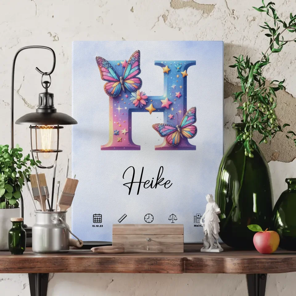 Personalisierte Leinwand Anfangsbuchstaben H Wasserfarben Stil Hellblau 3