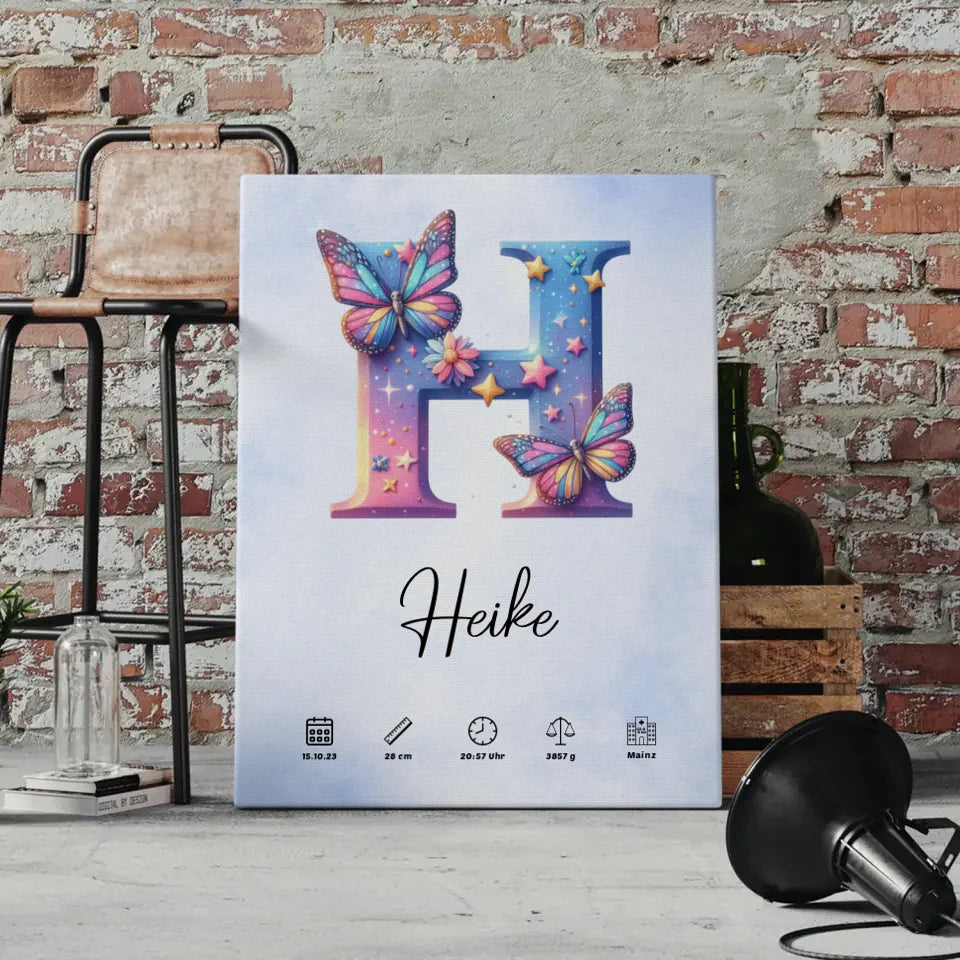 Personalisierte Leinwand Anfangsbuchstaben H Wasserfarben Stil Hellblau 4