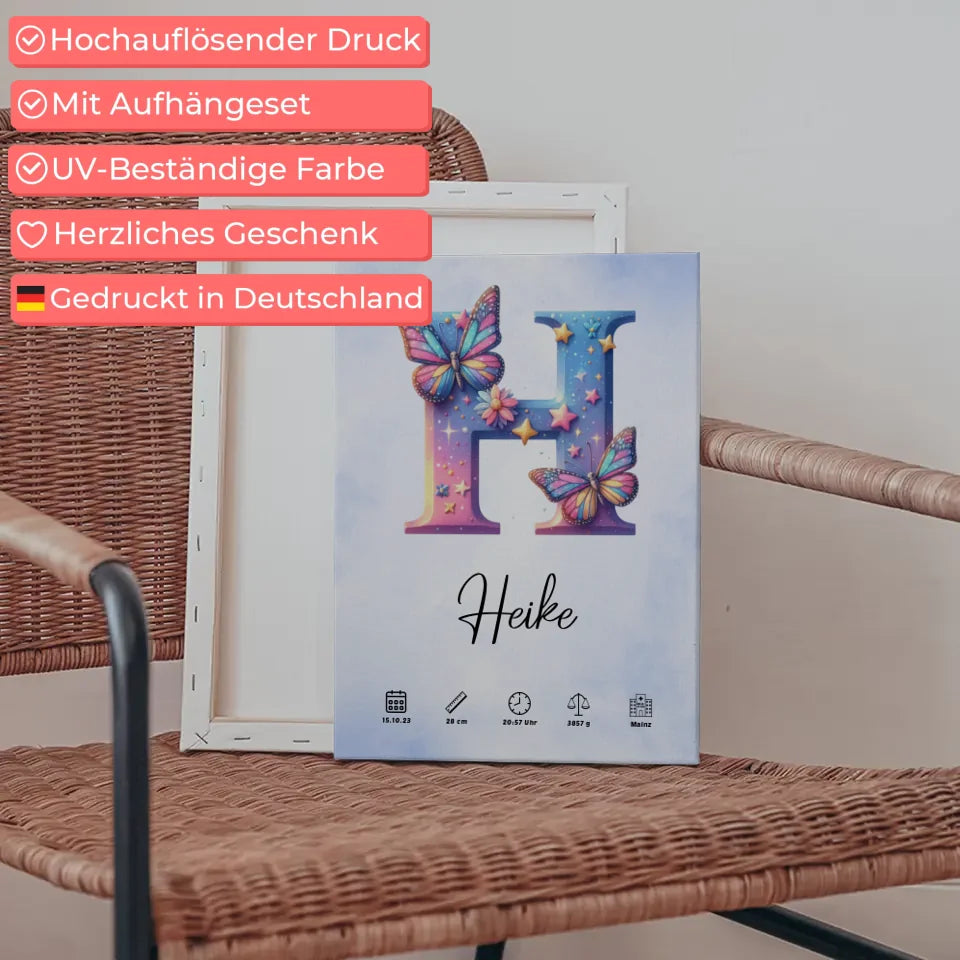 Personalisierte Leinwand Anfangsbuchstaben H Wasserfarben Stil Hellblau 5