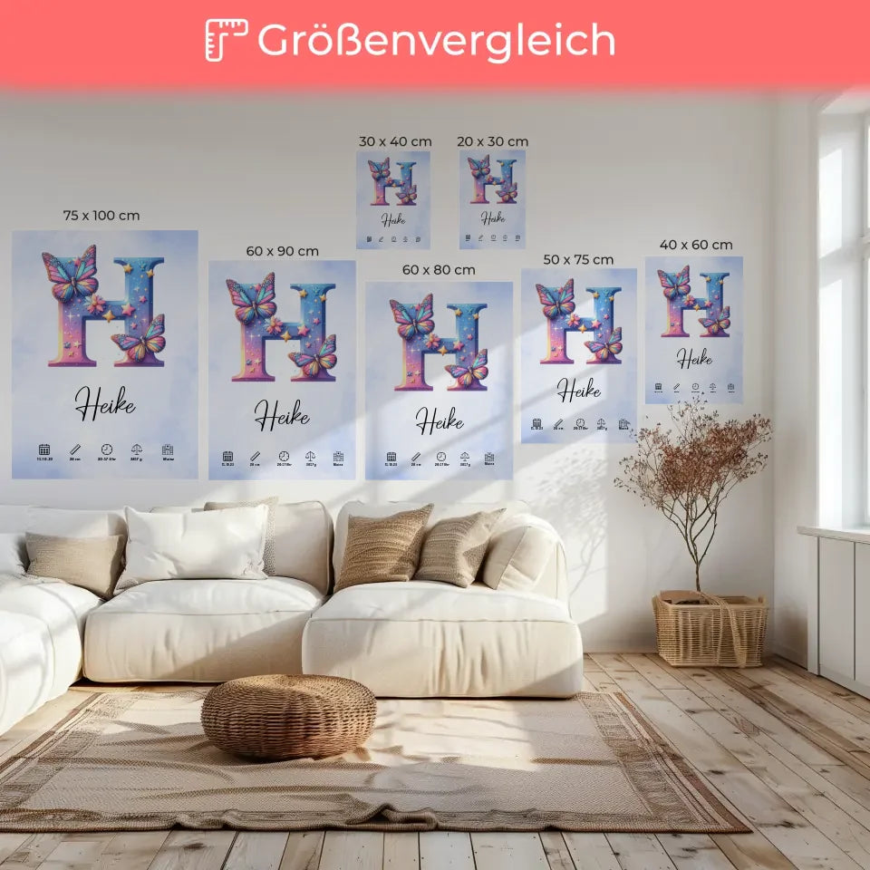 Personalisierte Leinwand Anfangsbuchstaben H Wasserfarben Stil Hellblau 6