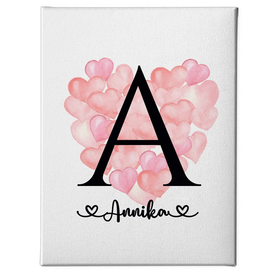 Personalisierte Leinwand Buchstabe A mit Ballonherzen A-Z gestalten 1