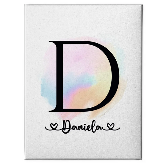 Personalisierte Leinwand Anfangsbuchstaben D mit Farbtupfer A-Z 1