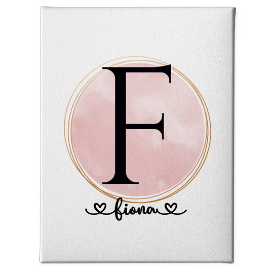 Personalisierte Leinwand mit Buchstabe F Wasserfarbe Kreis Rose 1
