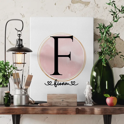 Personalisierte Leinwand mit Buchstabe F Wasserfarbe Kreis Rose 3