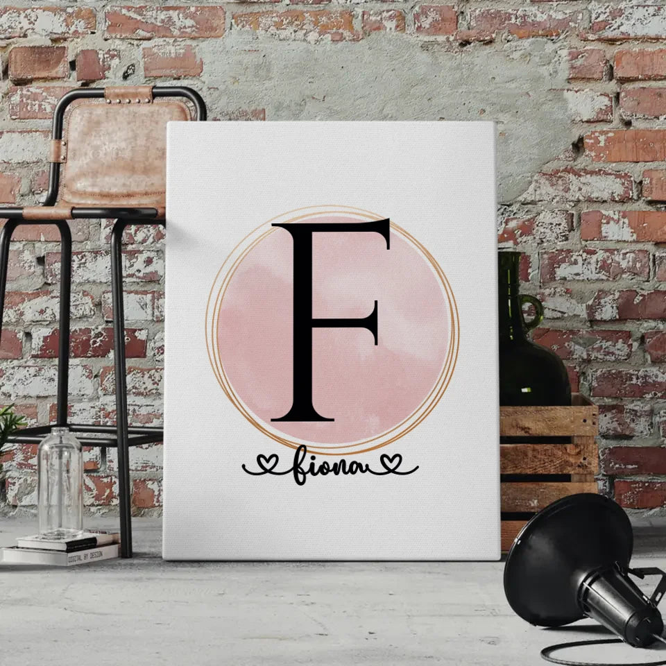 Personalisierte Leinwand mit Buchstabe F Wasserfarbe Kreis Rose 4