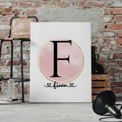 Personalisierte Leinwand mit Buchstabe F Wasserfarbe Kreis Rose 4