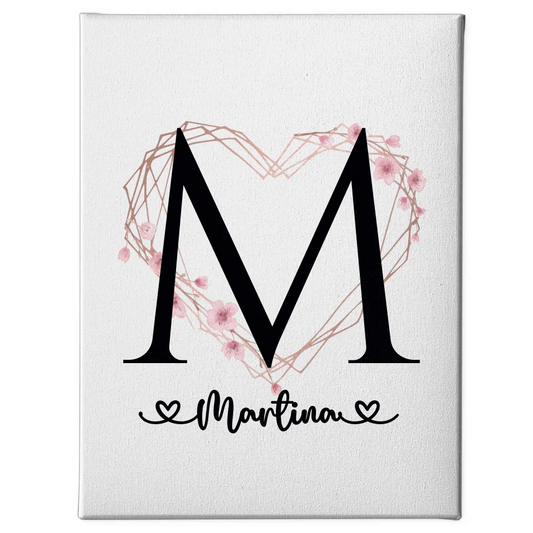 Personalisierte Leinwand Buchstabe M mit Blüten Rahmen A-Z 1