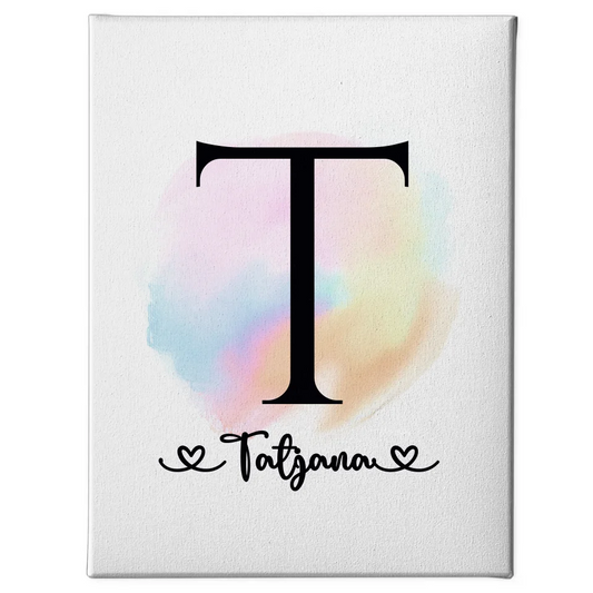 Personalisierte Leinwand mit Anfangsbuchstaben T Farbtupfer für A-Z 1