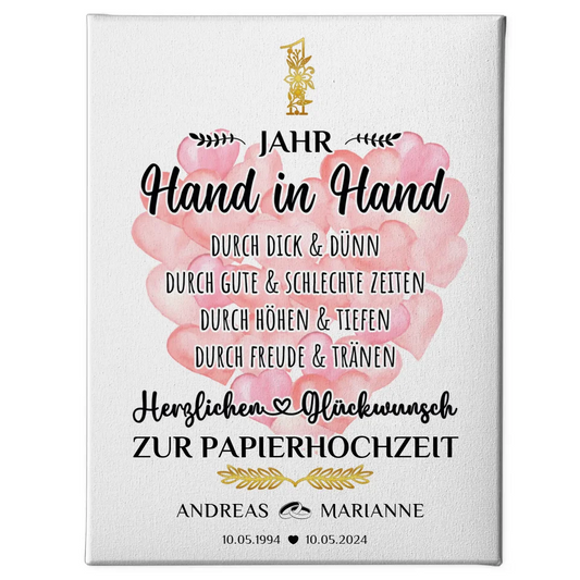 Personalisierte Leinwand Geschenk 1 Hochzeitstag Papierhochzeit