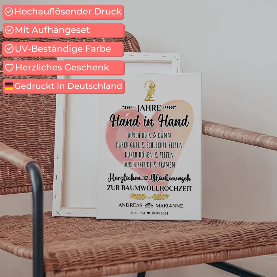 Personalisierte Leinwand Geschenk 2 Hochzeitstag zur Baumwollhochzeit