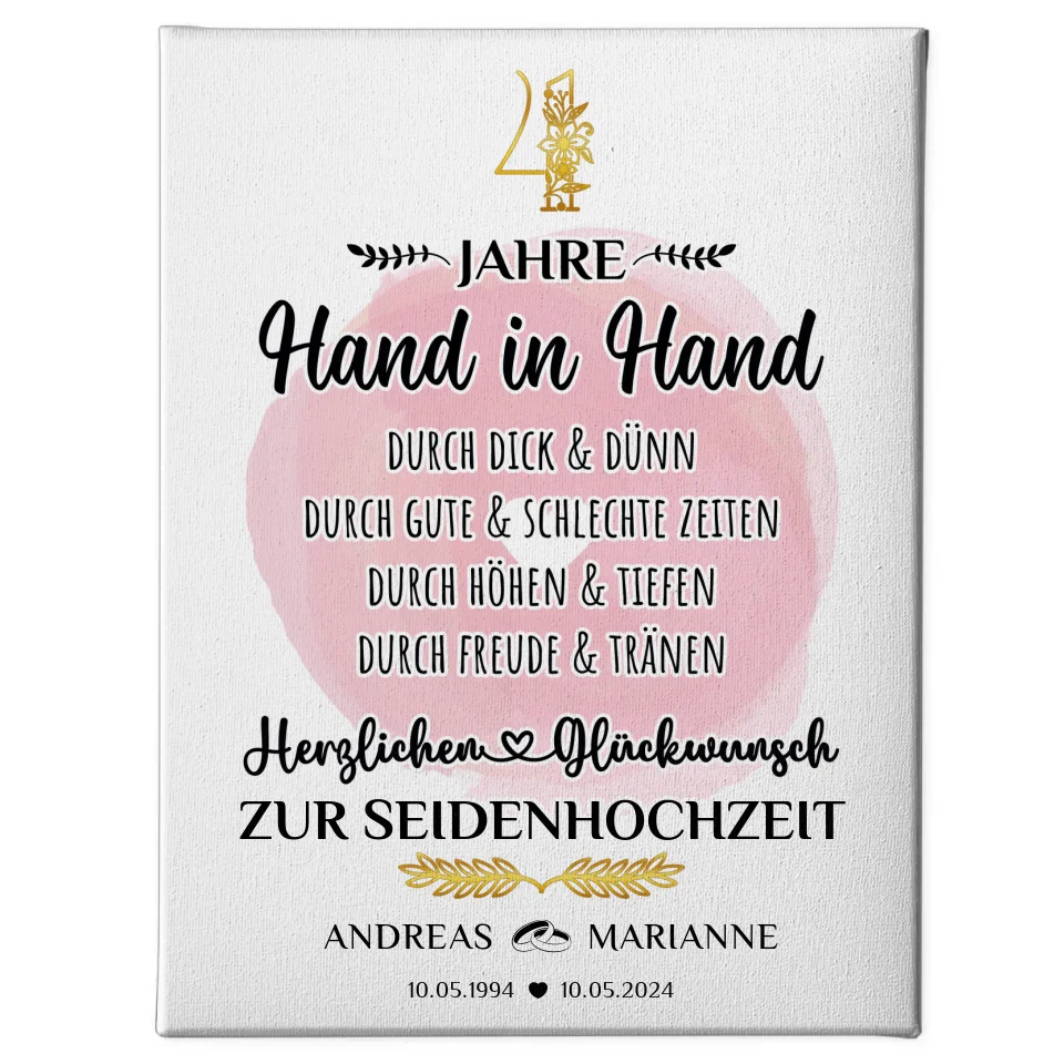 Personalisierte Leinwand Geschenk zur Seidenhochzeit mit Namen