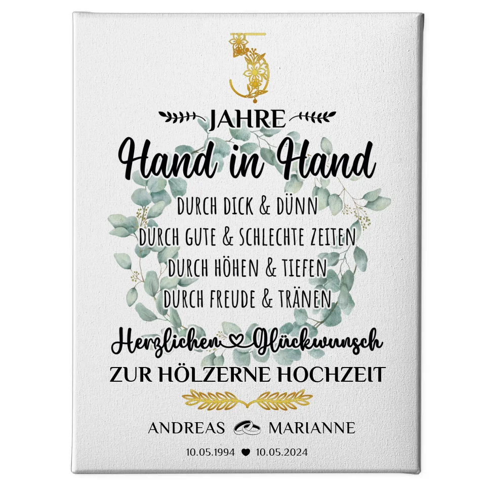 Personalisierte Leinwand Geschenk 5 Hochzeitstag zur Hölzernen Hochzeit 1