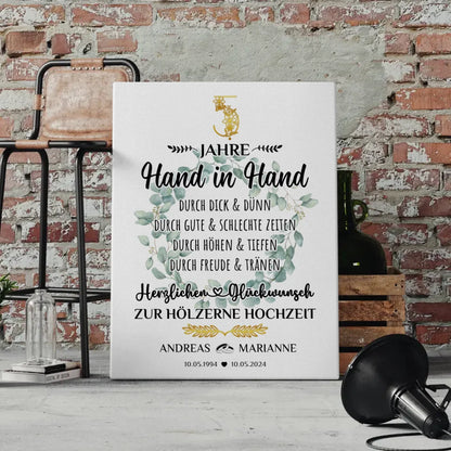 Personalisierte Leinwand Geschenk 5 Hochzeitstag zur Hölzernen Hochzeit 4