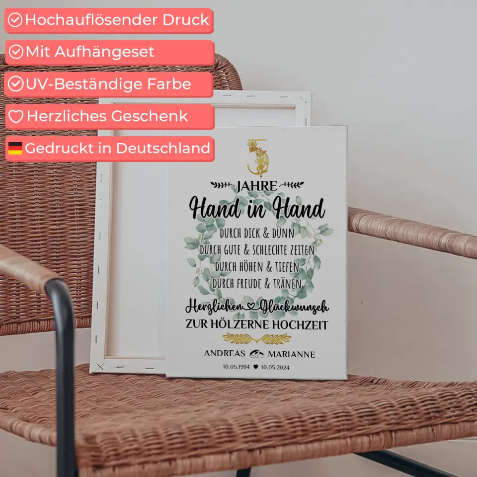Personalisierte Leinwand Geschenk 5 Hochzeitstag zur Hölzernen Hochzeit 5