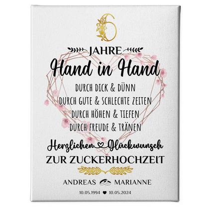 Personalisierte Leinwand Geschenk 6 Hochzeitstag zur Zuckerhochzeit mit Namen