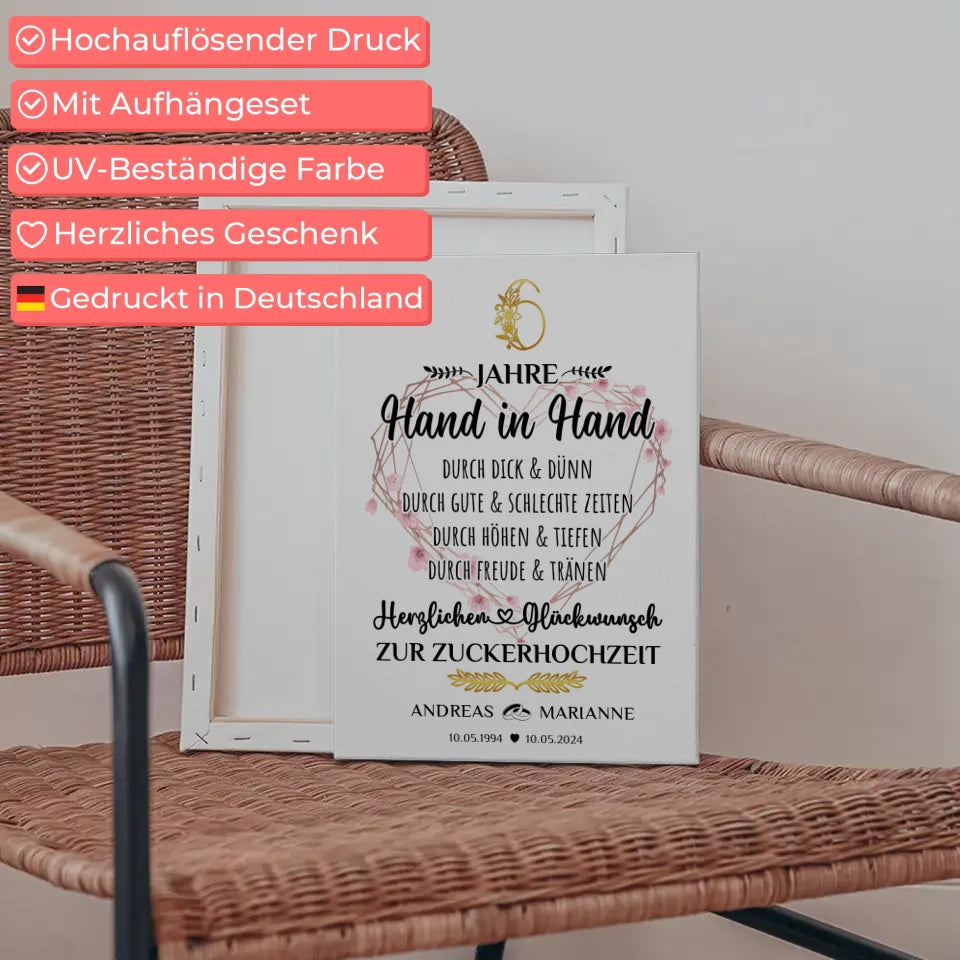 Personalisierte Leinwand Geschenk 6 Hochzeitstag zur Zuckerhochzeit mit Namen