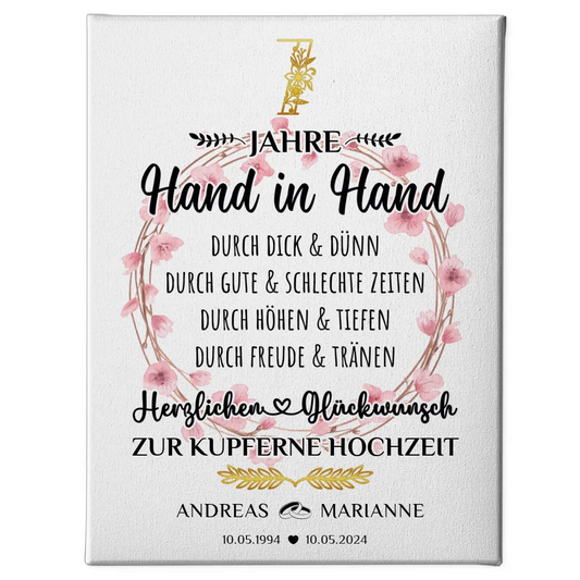 Personalisierte Leinwand Geschenk 7 Hochzeitstag Kupferne Hochzeit