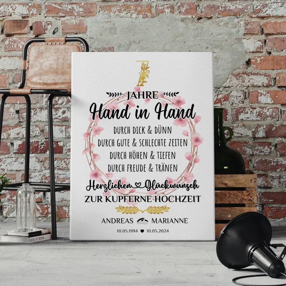 Personalisierte Leinwand Geschenk 7 Hochzeitstag Kupferne Hochzeit 4