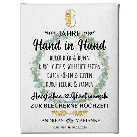 Personalisierte Leinwand Geschenk 8 Hochzeitstag Blecherne Hochzeit