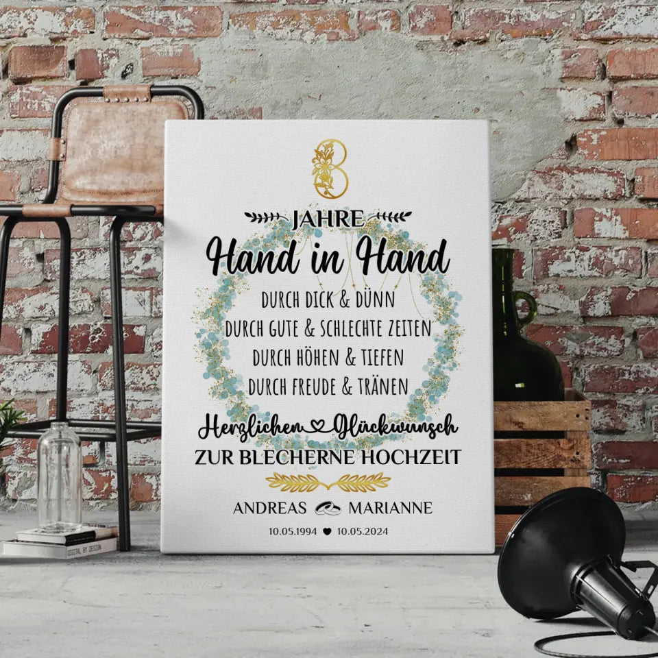 Personalisierte Leinwand Geschenk 8 Hochzeitstag Blecherne Hochzeit