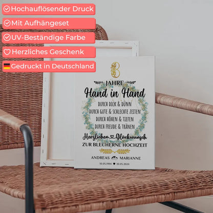 Personalisierte Leinwand Geschenk 8 Hochzeitstag Blecherne Hochzeit