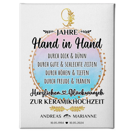 Personalisierte Leinwand als Geschenk zum 9 Hochzeitstag zur Keramikhochzeit