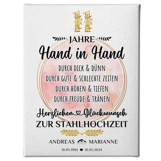 Leinwand Geschenk zur Stahlhochzeit 11 Hochzeitstag mit Namen