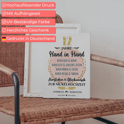 Personalisierte Leinwand Geschenk 12 Hochzeitstag zur Nickelhochzeit Mit Namen